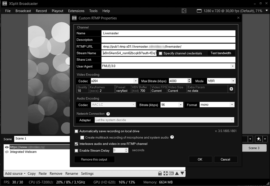 Рекомендуемые настройки в XSplit modules-configuration
